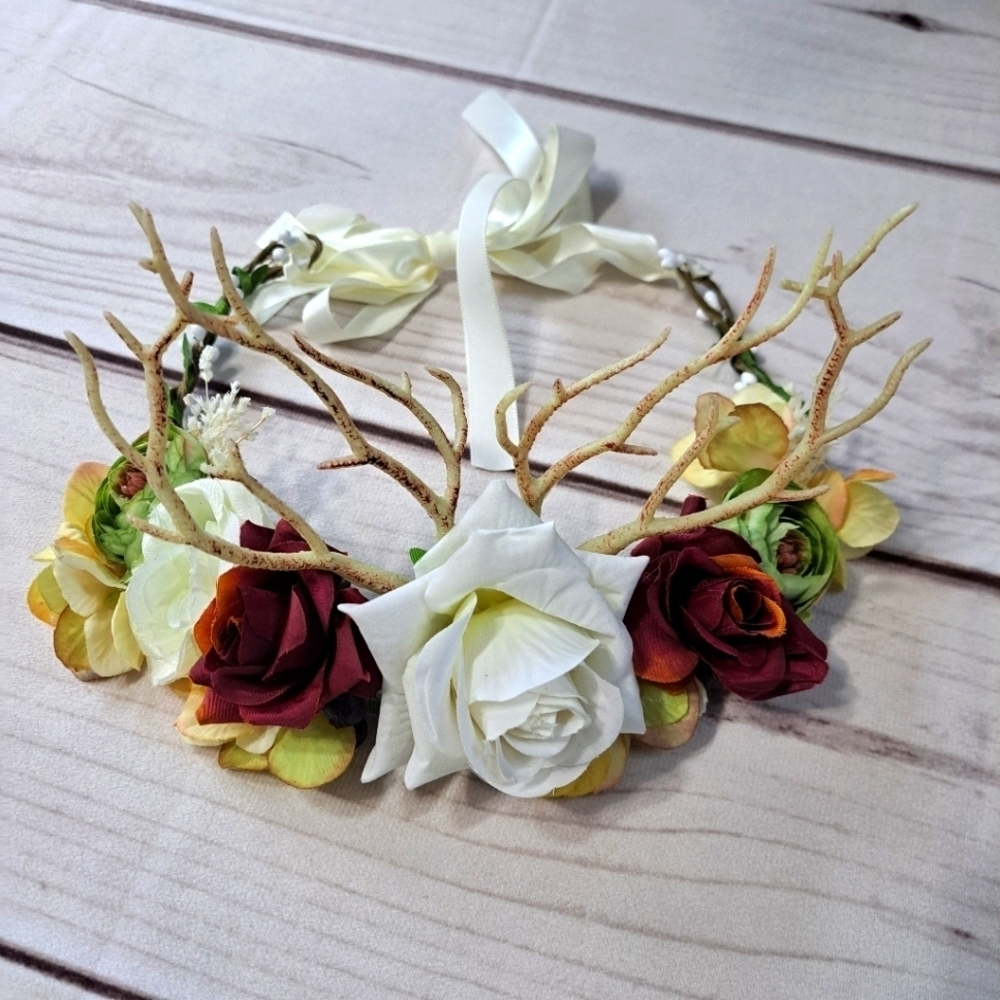 3 FOR 12 SALE Floral Antler Headband with Roses